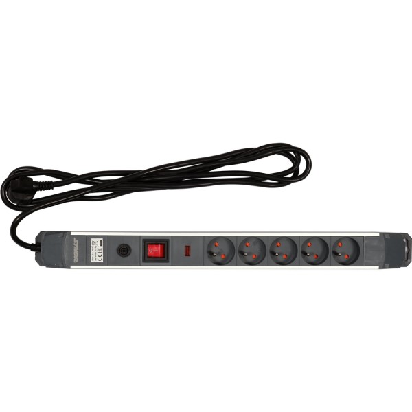 PRZEDŁUŻACZ LISTWA ZASILAJĄCA W ALUMINIOWEJ OBUDOWIE Z OCHRONĄ PRZECIWPRZEPIĘCIOWĄ I PRZECIĄŻENIOWĄ 5 GNIAZD Z UZIEMIENIEM WYŁĄCZNIK 72372