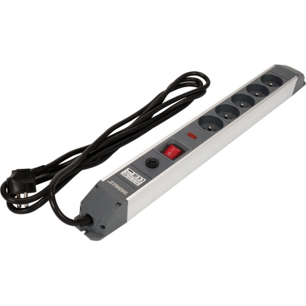 PRZEDŁUŻACZ LISTWA ZASILAJĄCA W ALUMINIOWEJ OBUDOWIE Z OCHRONĄ PRZECIWPRZEPIĘCIOWĄ I PRZECIĄŻENIOWĄ 5 GNIAZD Z UZIEMIENIEM WYŁĄCZNIK 72372