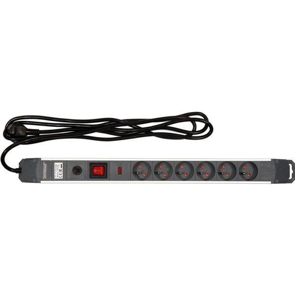 PRZEDŁUŻACZ LISTWA ZASILAJĄCA W ALUMINIOWEJ OBUDOWIE Z OCHRONĄ PRZECIWPRZEPIĘCIOWĄ I PRZECIĄŻENIOWĄ 6 GNIAZD Z UZIEMIENIEM WYŁĄCZNIK 72373