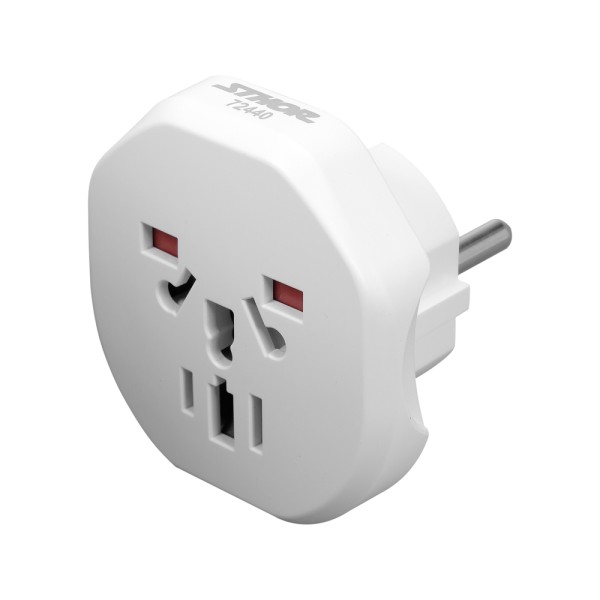 ADAPTER PODRÓŻNY Z UNIWERSALNYM GNIAZDEM I EUROPEJSKĄ WTYCZKĄ, ŚWIAT - EUROPA 72440