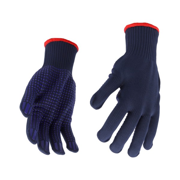 RĘKAWICE BAWEŁNIANO - POLIESTROWE, NAKRAPIANE, GRANATOWE, ''PSD'' 74104