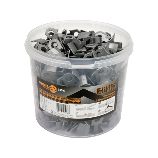 SYSTEM, KLIPSY DO POZIOMOWANIA PŁYTEK 1,5MM, 400 SZT. W WIADERKU 04693