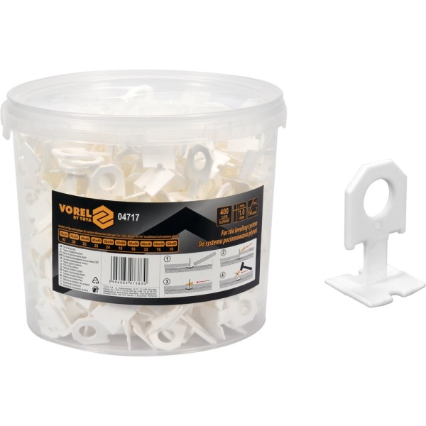 SYSTEM, KLIPSY DO POZIOMOWANIA PŁYTEK 1MM, 400SZT. W WIADERKU 04717