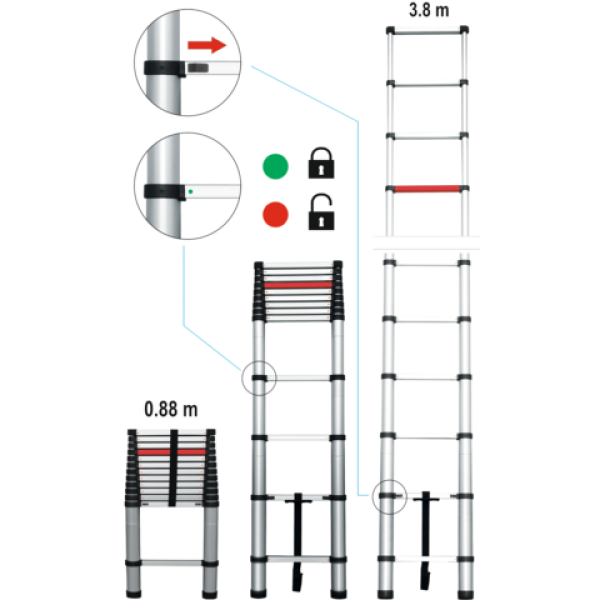 ALUMINIOWA DRABINA TELESKOPOWA 3,8M 13ST 17701