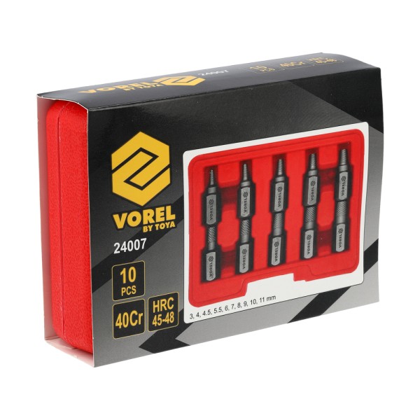 ZESTAW WYKRĘTAKÓW DO USZKODZONYCH ŚRUB WEWNĘTRZNYCH HEX, TORX, SPLINE, 10 E 24007