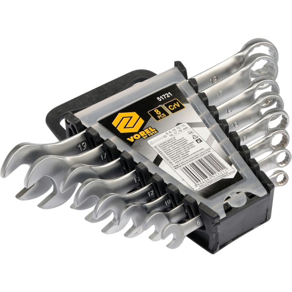 KLUCZE PŁASKO-OCZKOWE 6-19 MM, ZEST. 8 SZT. SATYNA 51721