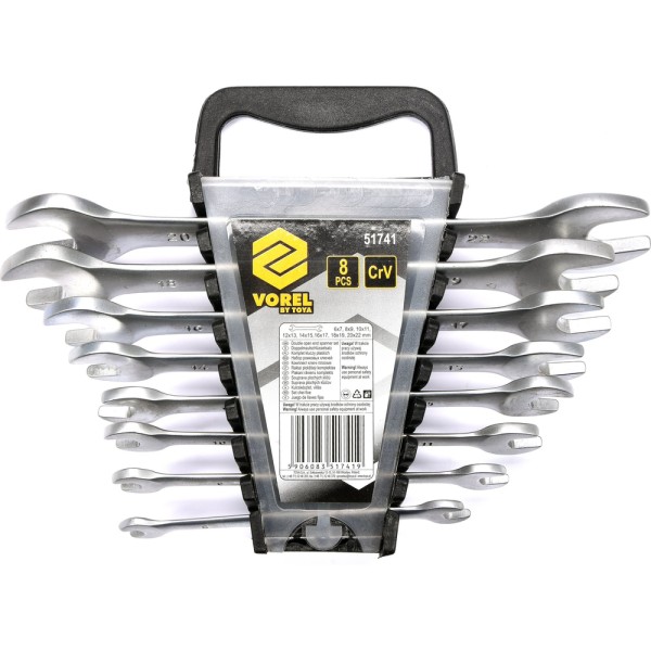 KLUCZE PŁASKIE 6-22 MM, ZESTAW 8 SZT. SATYNA 51741