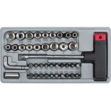 WKRĘTAK TYPU T Z WYMIENYMI GROTAMI I NASADKAMI, ZESTAW 41 SZT. 65150