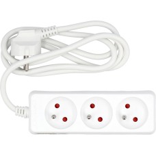 PRZEDŁUŻACZ ELEKTRYCZNY, BIAŁY, 3 GNIAZDA Z UZIEMIENIEM, 1,5M 72500