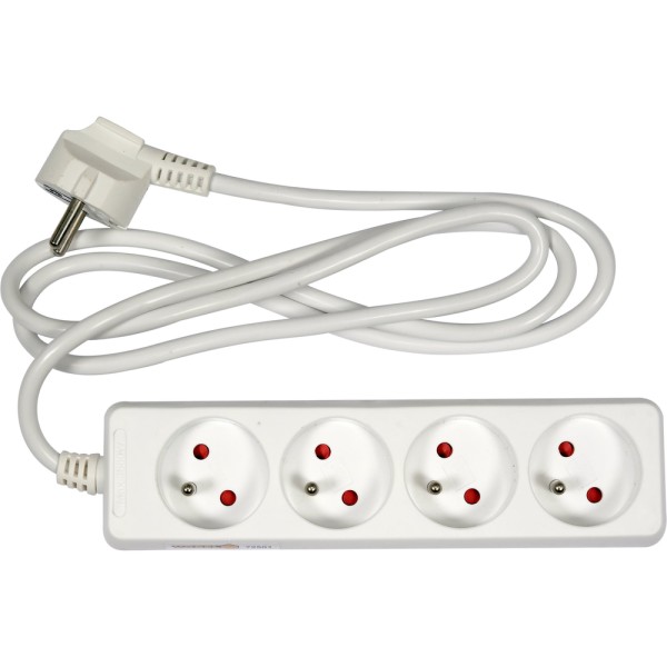 PRZEDŁUŻACZ ELEKTRYCZNY, BIAŁY, 4 GNIAZDA Z UZIEMIENIEM, 1,5 M 72501