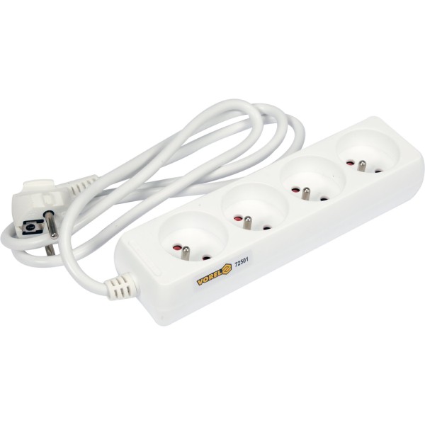 PRZEDŁUŻACZ ELEKTRYCZNY, BIAŁY, 4 GNIAZDA Z UZIEMIENIEM, 1,5 M 72501