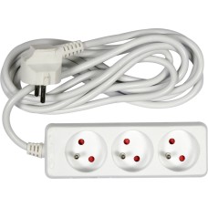 PRZEDŁUŻACZ ELEKTRYCZNY, BIAŁY, 3 GNIAZDA Z UZIEMIENIEM, 3M 72504