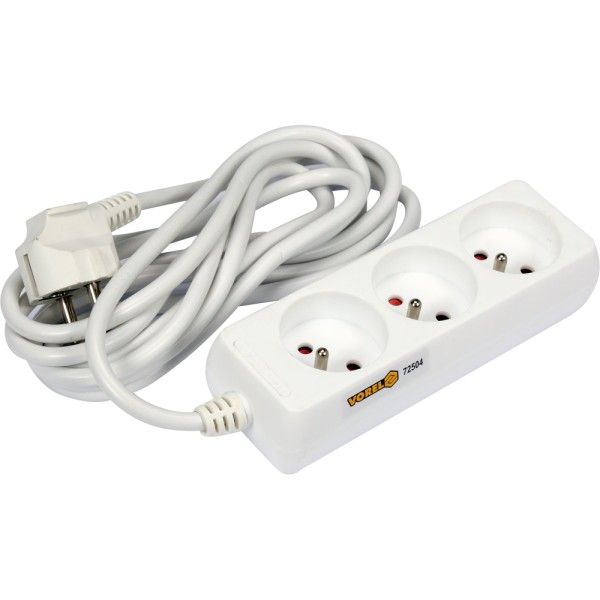 PRZEDŁUŻACZ ELEKTRYCZNY, BIAŁY, 3 GNIAZDA Z UZIEMIENIEM, 3M 72504