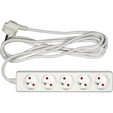 PRZEDŁUŻACZ ELEKTRYCZNY, BIAŁY, 5 GNIAZD Z UZIEMIENIEM, 3M 72506
