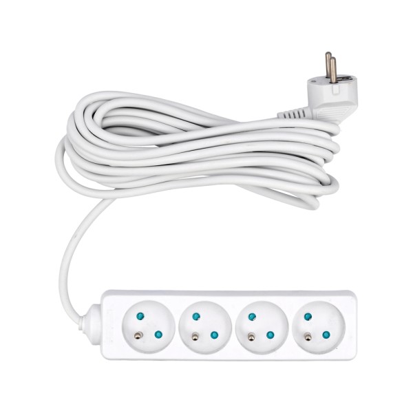 PRZEDŁUŻACZ ELEKTRYCZNY, BIAŁY, 4 GNIAZDA Z UZIEMIENIEM, 5M 72509