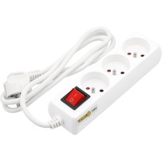 PRZEDŁUŻACZ ELEKTRYCZNY, BIAŁY, 3 GNIAZDA Z UZIEMIENIEM, 1,5M Z WYŁĄCZNIKIEM. 72524