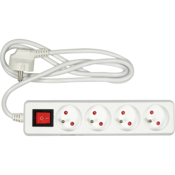PRZEDŁUŻACZ ELEKTRYCZNY, BIAŁY, 4 GNIAZDA Z UZIEMIENIEM, 1,5M Z WYŁĄCZNIKIEM 72525
