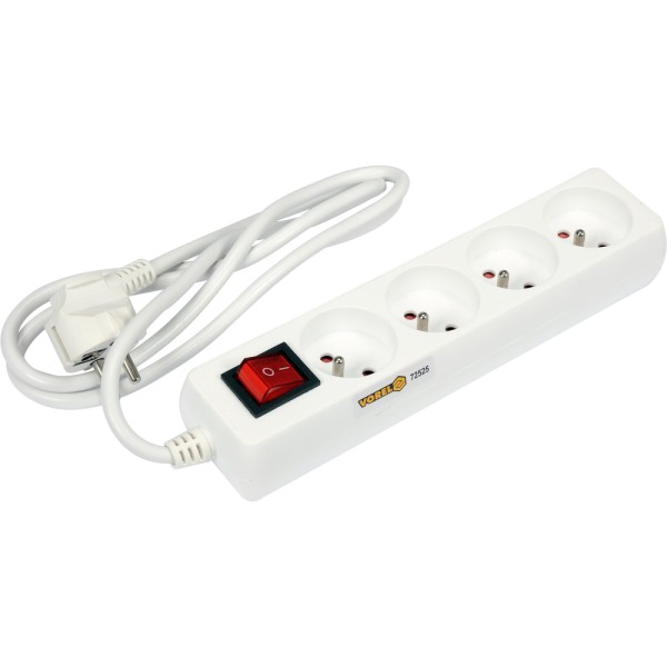 PRZEDŁUŻACZ ELEKTRYCZNY, BIAŁY, 4 GNIAZDA Z UZIEMIENIEM, 1,5M Z WYŁĄCZNIKIEM 72525
