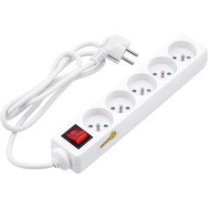 PRZEDŁUŻACZ ELEKTRYCZNY,BIAŁY, 5 GNIAZD Z UZIEMIENIEM, 1,5M Z WYŁĄCZNIKIEM 72526