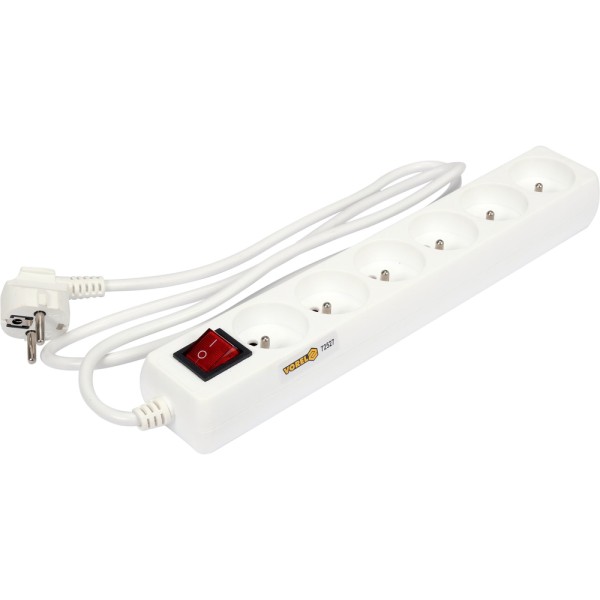PRZEDŁUŻACZ ELEKTRYCZNY, BIAŁY, 6 GNIAZD Z UZIEMIENIEM, 1,5M Z WYŁĄCZNIKIEM 72527