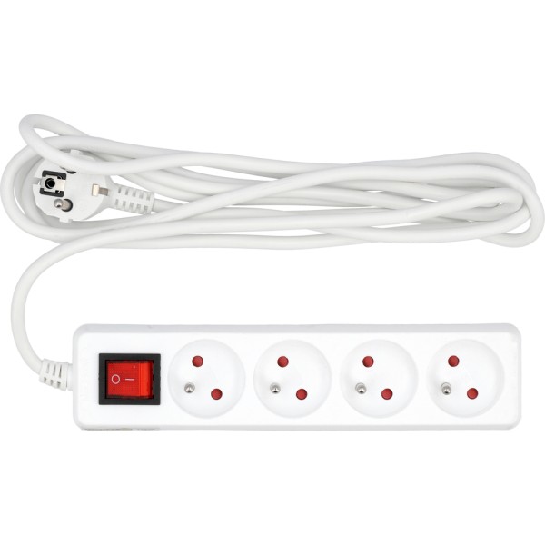 PRZEDŁUŻACZ ELEKTRYCZNY, BIAŁY, 4 GNIAZDA Z UZIEMIENIEM, 3M Z WYŁĄCZNIKIEM 72529