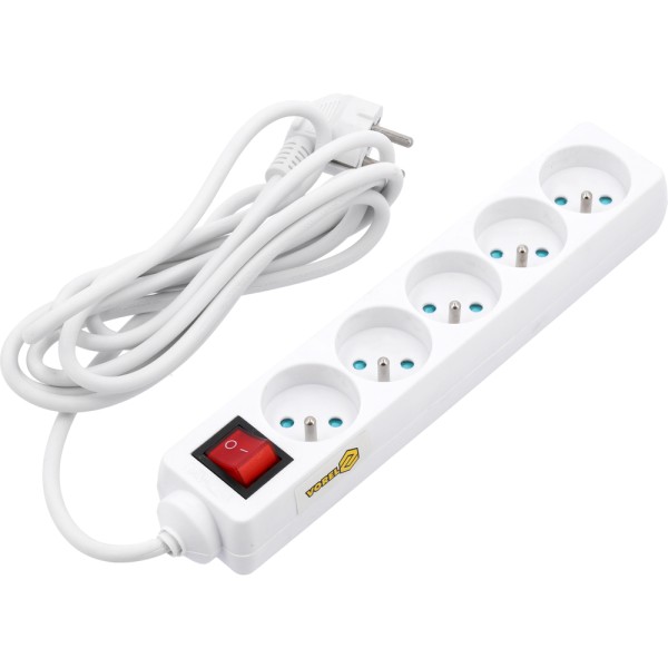 PRZEDŁUŻACZ ELEKTRYCZNY BIAŁY, 5 GNIAZD Z UZIEMIENIEM, 3M Z WYŁĄCZNIKIEM 72530