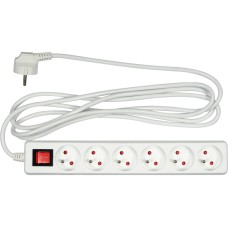 PRZEDŁUŻACZ ELEKTRYCZNY, BIAŁY, 6 GNIAZD Z UZIEMIENIEM, 3M Z WYŁĄCZNIKIEM 72531