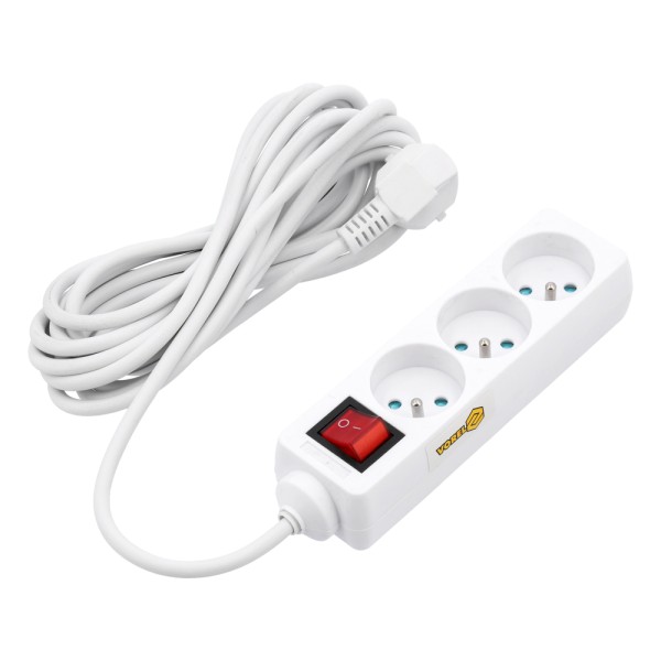 PRZEDŁUŻACZ ELEKTRYCZNY, BIAŁY, 3 GNIAZDA Z UZIEMIENIEM, 5M Z WYŁĄCZNIKIEM 72532