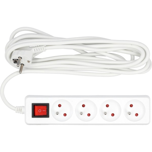 PRZEDŁUŻACZ ELEKTRYCZNY BIAŁY, 4 GNIAZDA Z UZIEMIENIEM, 5M Z WYŁĄCZNIKIEM 72533
