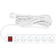 PRZEDŁUŻACZ ELEKTRYCZNY, BIAŁY, 6 GNIAZD Z UZIEMIENIEM, 5M Z WYŁĄCZNIKIEM 72535