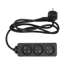 PRZEDŁUŻACZ ELEKTRYCZNY, CZARNY, 3 GNIAZDA Z UZIEMIENIEM, 1,5M 72615