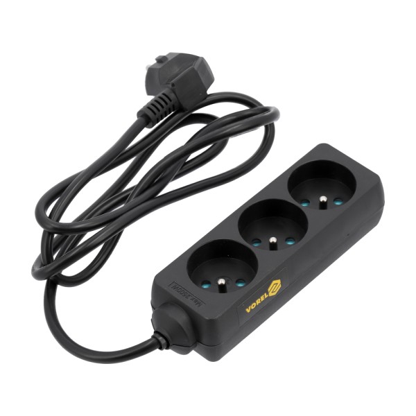PRZEDŁUŻACZ ELEKTRYCZNY, CZARNY, 3 GNIAZDA Z UZIEMIENIEM, 1,5M 72615