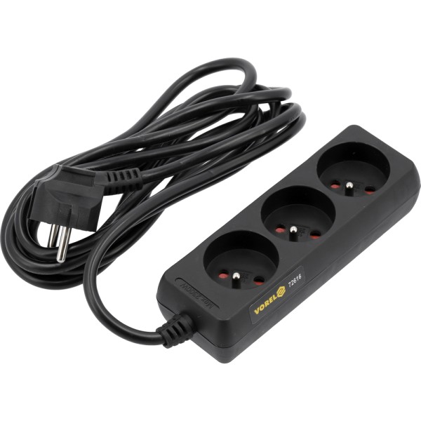 PRZEDŁUŻACZ ELEKTRYCZNY, CZARNY, 3 GNIAZDA Z UZIEMIENIEM, 3M 72616