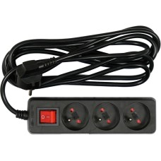 PRZEDŁUŻACZ ELEKTRYCZNY, CZARNY, 3 GNIAZDA Z UZIEMIENIEM, 3 M Z WYŁĄCZNIKIEM 72626