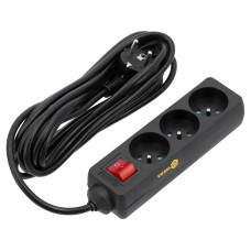 PRZEDŁUŻACZ ELEKTRYCZNY, BLACK, 3 GNIAZDA Z UZIEMIENIEM, 5M Z WYŁĄCZNIKIEM 72627