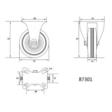 KÓŁKO STAŁE Z CZARNĄ GUMĄ 75MM 87301