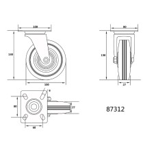 KÓŁKO SKRĘTNE Z CZARNĄ GUMĄ 100MM 87312