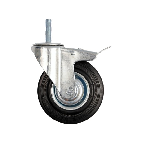 KÓŁKO SKRĘTNE 160MM Z CZARNĄ GUMĄ, HAMULCEM I TRZPIENIEM GWINTOWANYM, ŁOŻYSKOWANE 87335