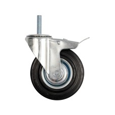 KÓŁKO SKRĘTNE 200MM Z CZARNĄ GUMĄ, HAMULCEM I TRZPIENIEM GWINTOWANYM, ŁOŻYSKOWANE 87337