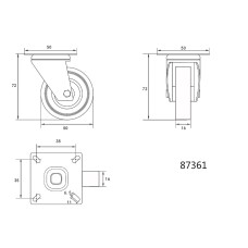 KÓŁKO SKRĘTNE Z SZARĄ GUMĄ 50MM 87361