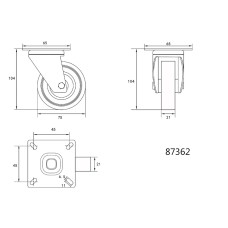 KÓŁKO SKRĘTNE Z SZARĄ GUMĄ 75MM 87362