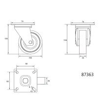 KÓŁKO SKRĘTNE Z SZARĄ GUMĄ 100MM 87363