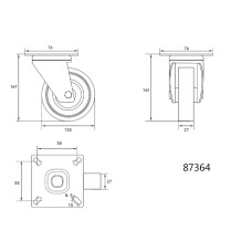 KÓŁKO SKRĘTNE Z SZARĄ GUMĄ 125MM 87364