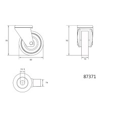 KÓŁKO SKRĘTNE 50MM Z SZARĄ GUMĄ I OTWOREM MOCUJĄCYM 87371
