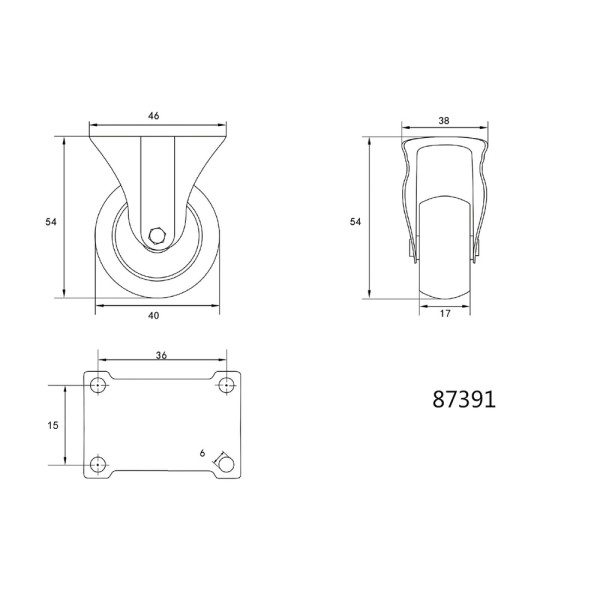 KÓŁKO STAŁE Z CZARNĄ GUMĄ 40MM 87391