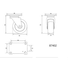 KÓŁKO SKRĘTNE Z CZARNĄ GUMĄ 50MM 87402