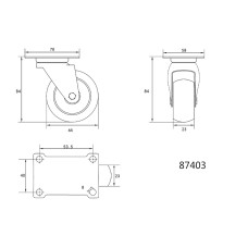 KÓŁKO SKRĘTNE Z CZARNĄ GUMĄ 65MM 87403