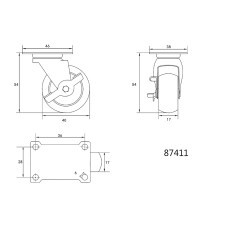KÓŁKO SKRĘTNE Z CZARNĄ GUMĄ Z HAMULCEM 40MM 87411