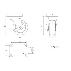 KÓŁKO SKRĘTNE Z CZARNĄ GUMĄ Z HAMULCEM 65MM 87413