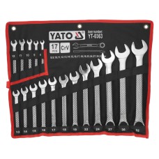 KLUCZE PŁASKO-OCZKOWE Z POLEROWANĄ GŁÓWKĄ 8-32 MM, 17 SZT. YT-0363